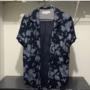 Navy Blue Hawaiian Button Up Shirt